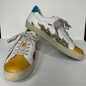 BIBI LOU White and Yellow Sneakers with Glitter Detail SIZE 40 retro style shoes